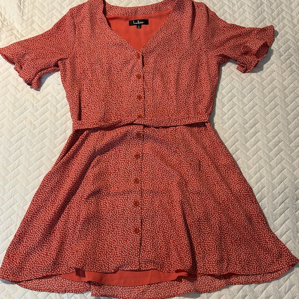 Lulus Castana Rust Red Print Button Up Dress - image 5